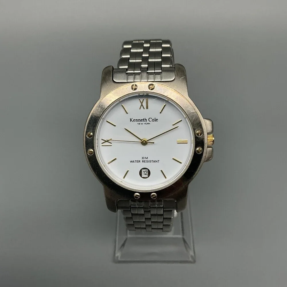 Kenneth Cole Womens Watch 34mm White Dial Silver Tone Date New Battery 7
